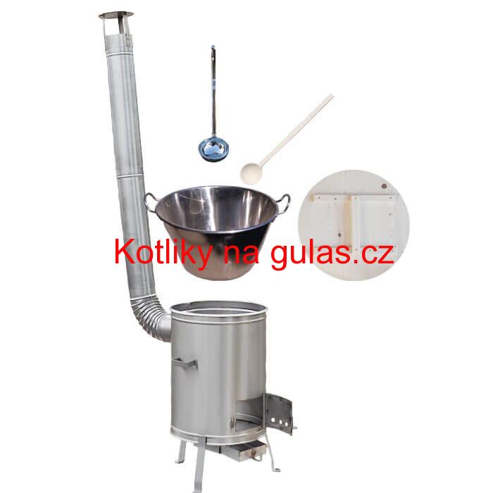 Zabijačkový nerezový kotel 100 L + nerezová kotlina 60 cm + naběračka a vařečka