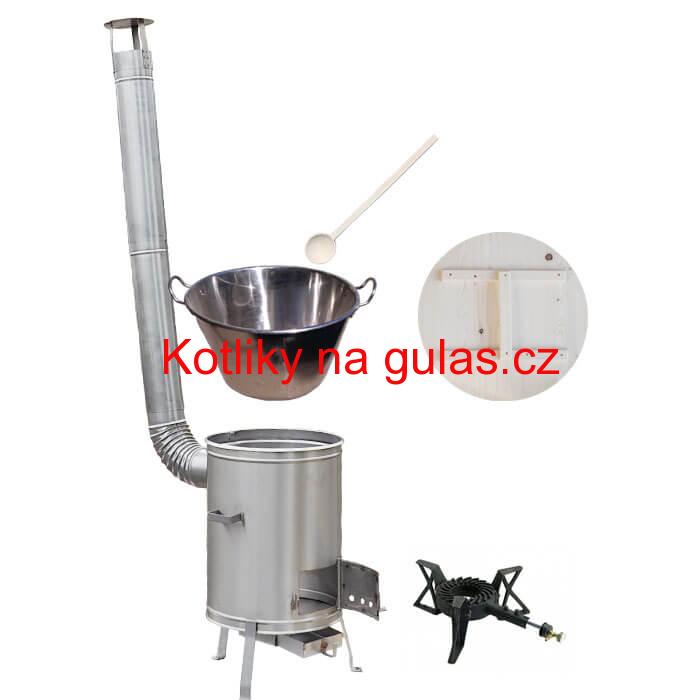 Zabijačkový nerezový kotel 100 L + nerezová kotlina 60 cm + hořák 7 kW a vařečka