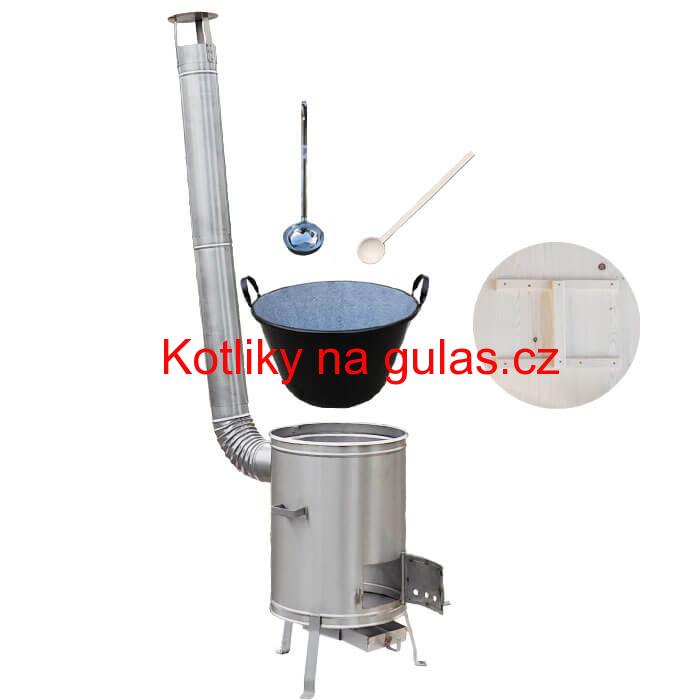 Zabijačkový smaltovaný kotel 100 L + nerezová kotlina 60 cm + vařečka a naběračka