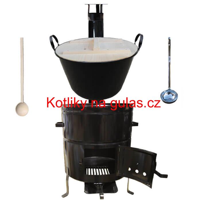 Smaltovaný kotel 100 L + kovová kotlina 60 cm + vařečka a naběračka BIG PARTY