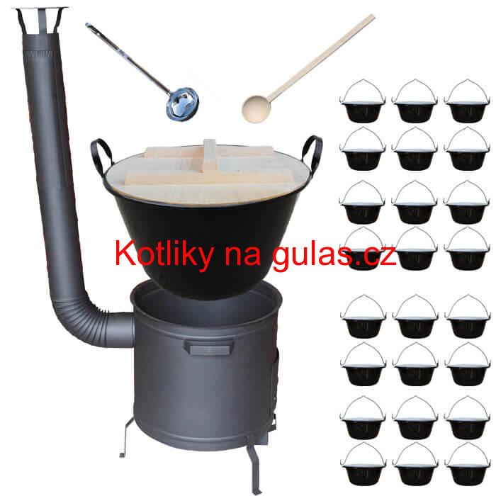  Smaltovaný kotel 100 L + servírovací kotlíky (24 ks) + vařečka a naběračka BIG PARTY PLUS 600