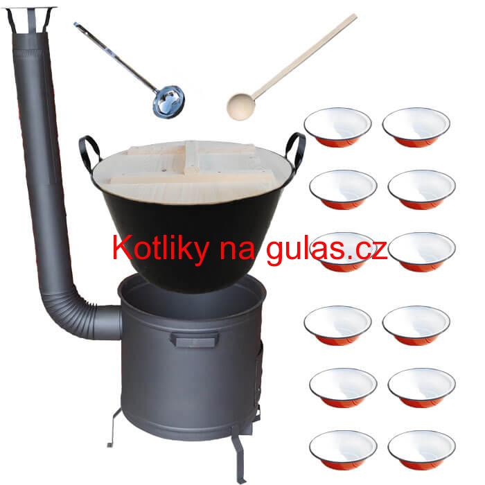 Smaltovaný kotel 100 L + smaltované talíře 12 ks + vařečka a naběračka BIG PARTY PLUS 600
