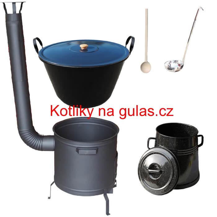 Smaltovaný kotel 80 L + žáruvzdorná kotlina 60 cm PLUS 600 + Nádoba na sádlo 10 L