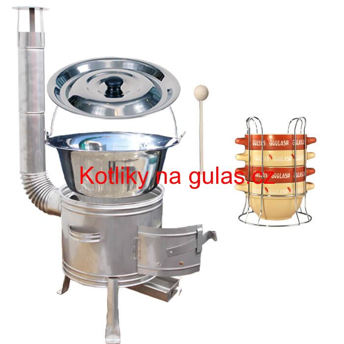 Nerezový kotlík 22 L (0,8 mm) INOX + misky na guláš 4 ks + nerezová kotlina 42 cm TOPLUX