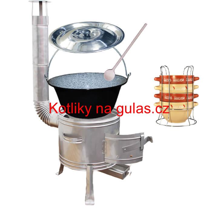 Smaltovaný kotlík 22 L (1,2 mm) + misky na guláš 4 ks + nerezová kotlina 42 cm TOPLUX