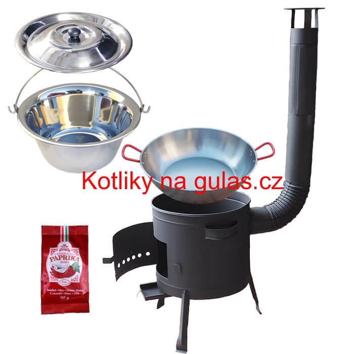 Nerezový kotlík 22 L (0,8 mm) INOX + Pánev PAELLA (WOK) 45 cm + sladká paprika 50 g + nízká kotlina 42 PLUS 600