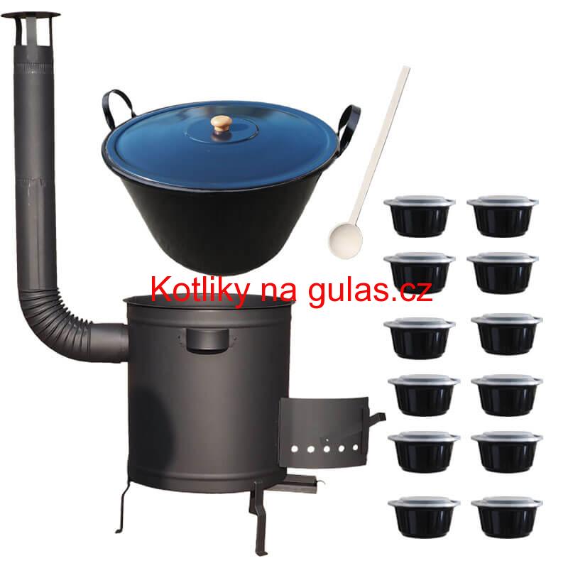 Smaltovaný kotel 60 L + silná kovová kotlina 53 cm (1,5 mm) STRONG PLUS 600 + misky 12 ks