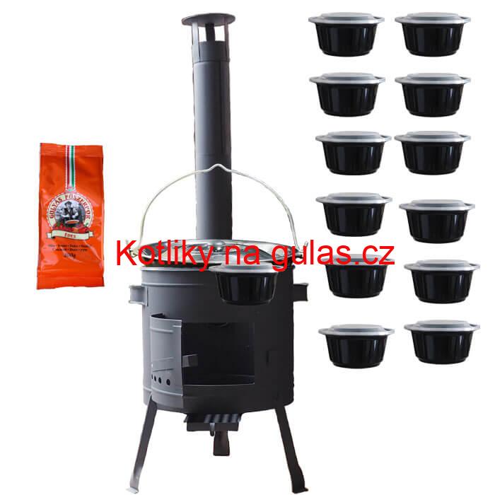 Smaltovaný kotlík 25 L (1,2 mm) + poklice + misky 12 ks + nízká žáruvzdorná kotlina (0,8 mm) 42 PLUS 600