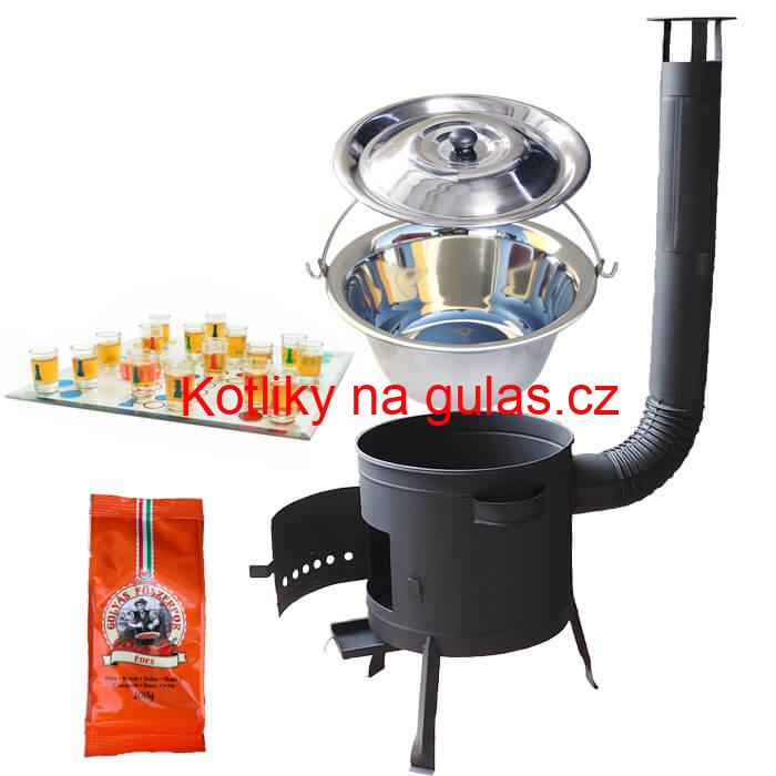Nerezový kotlík 22 L (0,8 mm) + pepř + člověče pi už + nízká žáruvzdorná kotlina 42 PLUS 600