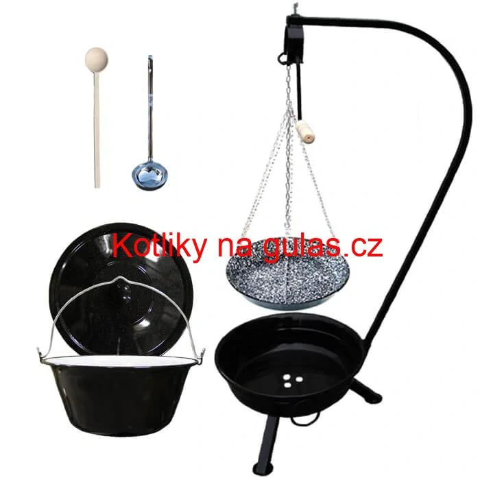 Smaltovaný kotlík 30 L (1,2 mm) + smaltovaná pánev + přenosné ohniště