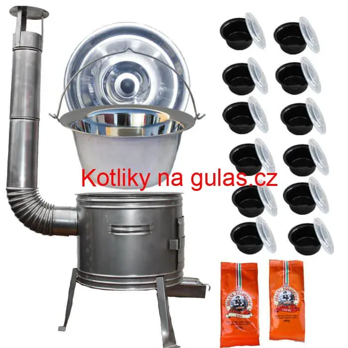 Nerezový kotlík 22 L (0,8 mm) INOX + nerezová kotlina 42 cm TOPLUX + misky 12 ks + 2 x pepř na guláš 100 g