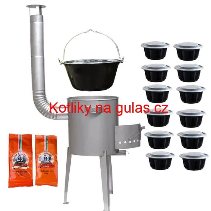 Smaltovaný kotlík 22 L (1,2 mm) + nerezová kotlina 42 cm LUXUS + misky 12 ks + 2 x pepř na guláš 100 g