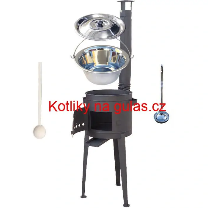 Nerezový kotlík 22 L (0,8 mm) + vysoká žáruvzdorná kotlina (1,5 mm) HODO 42 cm PLUS 600 + vařečka + naběračka