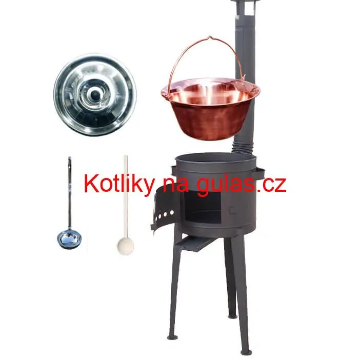 Měděný kotlík 20 L (1,2 mm) + vysoká žáruvzdorná kotlina (2,0 mm) HODO 42 cm PLUS 600 + vařečka + naběračka