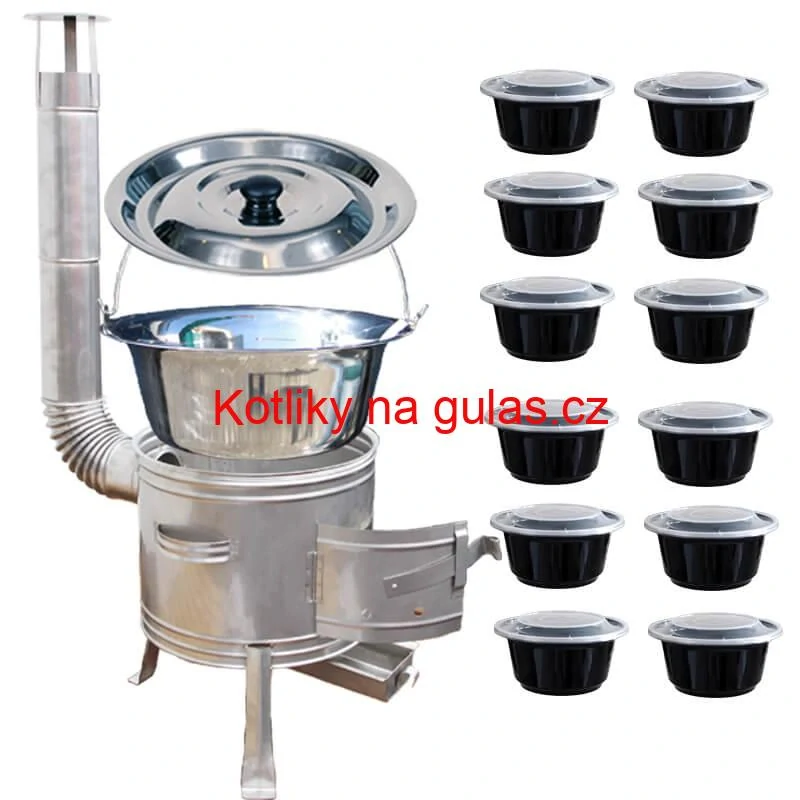 Nerezový kotlík 22 L (0,8 mm) INOX + Nerezová kotlina 42 INOX + misky 12 ks
