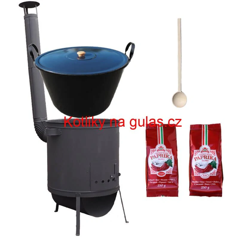 Smaltovaný kotel 70 L na zabijačku + žáruvzdorná kotlina 53 PLUS 600 4 MM + sladká a pálivá (2 x 250 g) + vařečka