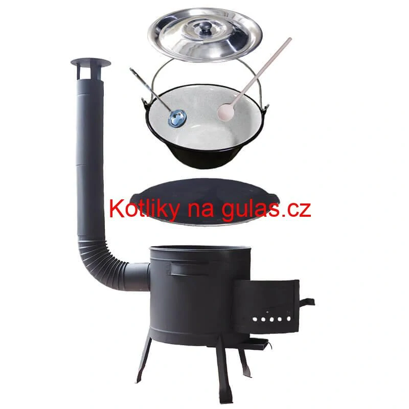 Smaltovaný kotlík 22 L + litinová pánev 45 cm + nízká žáruvzdorná kotlina 42 cm PLUS 600