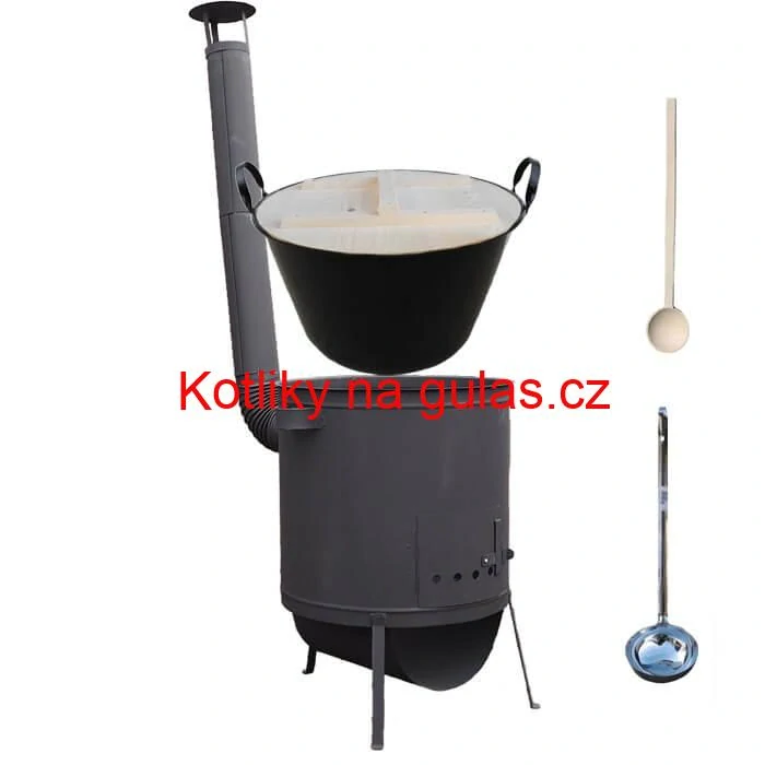 Smaltovaný kotel 100 L + žáruvzdorná kotlina 42 PLUS 600 4 MM + vařečka a naběračka BIG PARTY