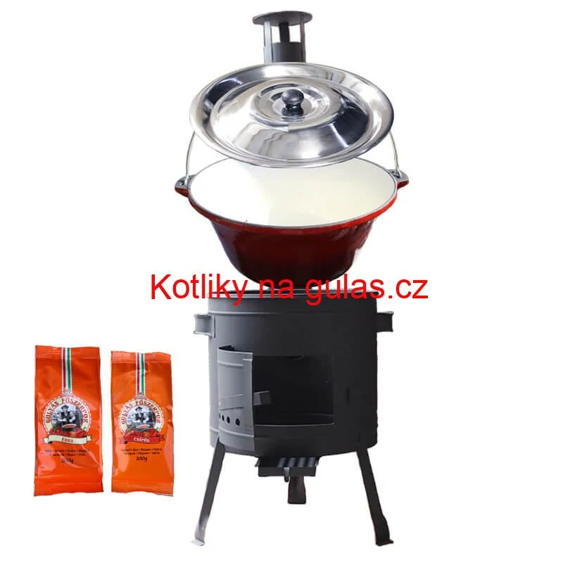 Litinový kotlík se smaltovanou úpravou 22 L + nízká kotlina 42 PLUS 600 + paprikový pepř na guláš - MIX 100 g
