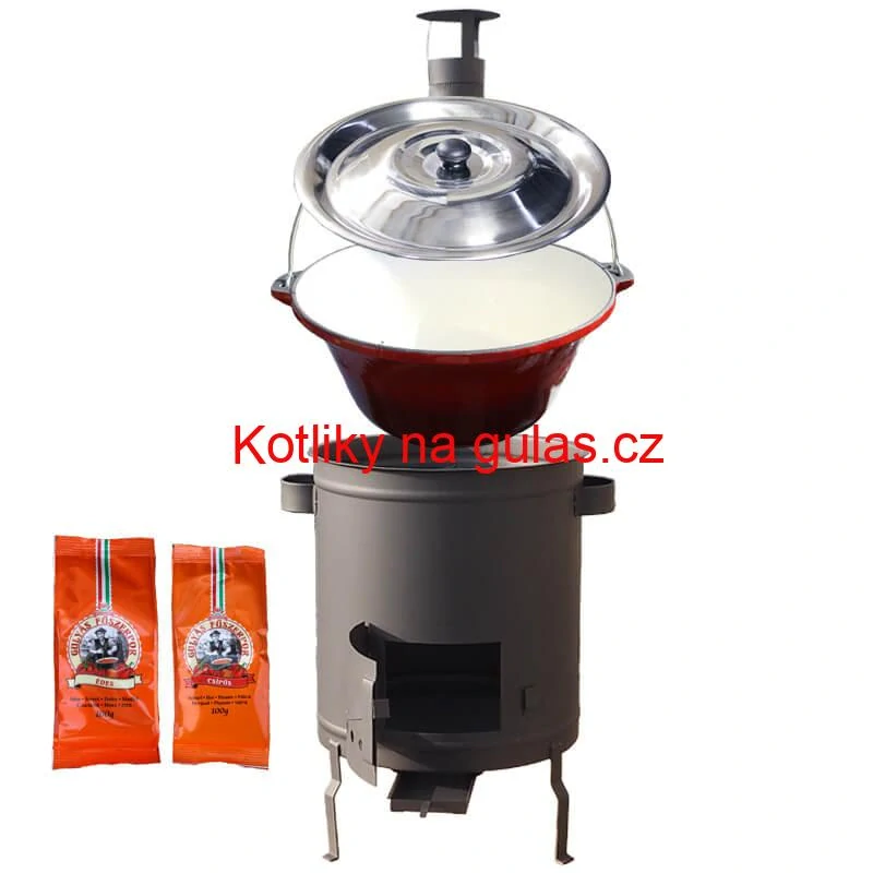 Litinový kotlík se smaltovanou úpravou 22 L + žáruvzdorná  kotlina 42 cm (1,5 mm) STRONG + paprikový pepř na guláš - MIX 100 g