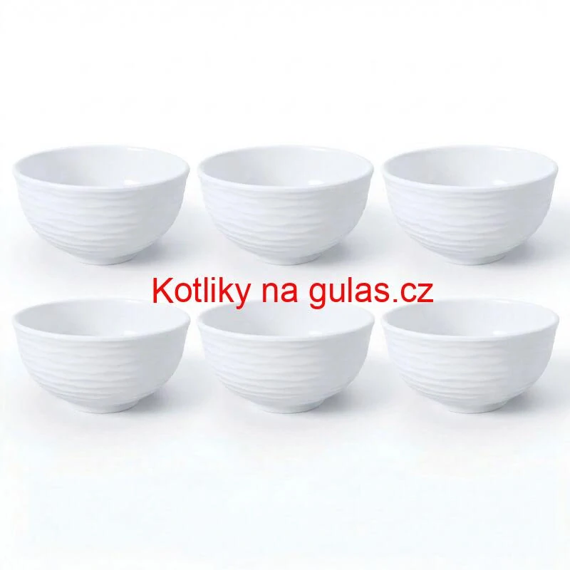 Sada 6 ks: Prémiové bílé misky s kamennou strukturou (750 ml)