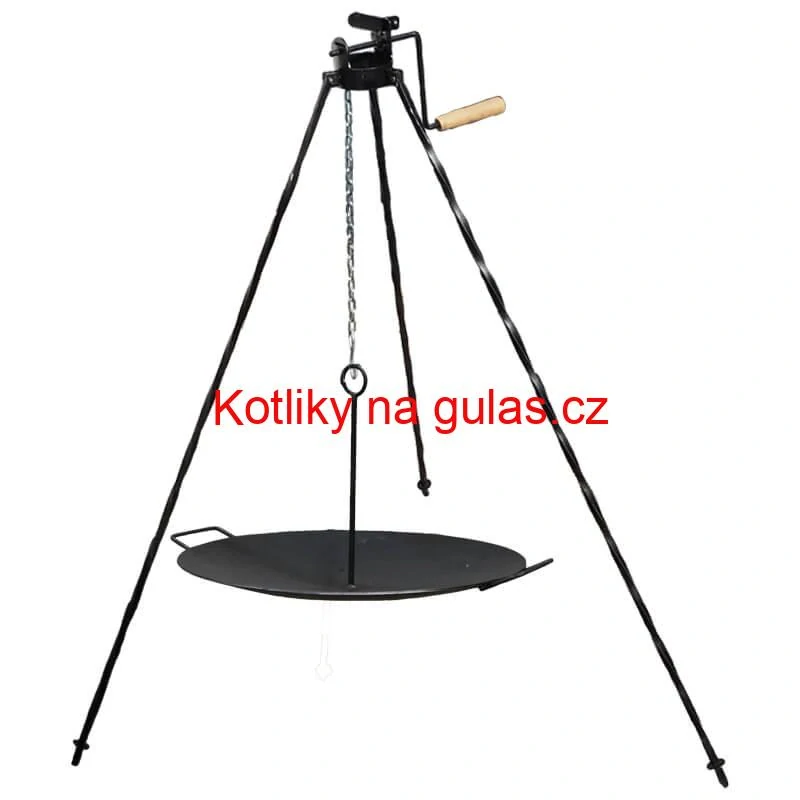 Grilovací souprava CLASSIC STEEL PRO: Trojnožka 1,2m s kladkou + Železná pánev 49 cm