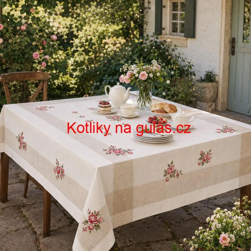 Hrubší textilní ubrus Růže Provence 130 × 180 cm