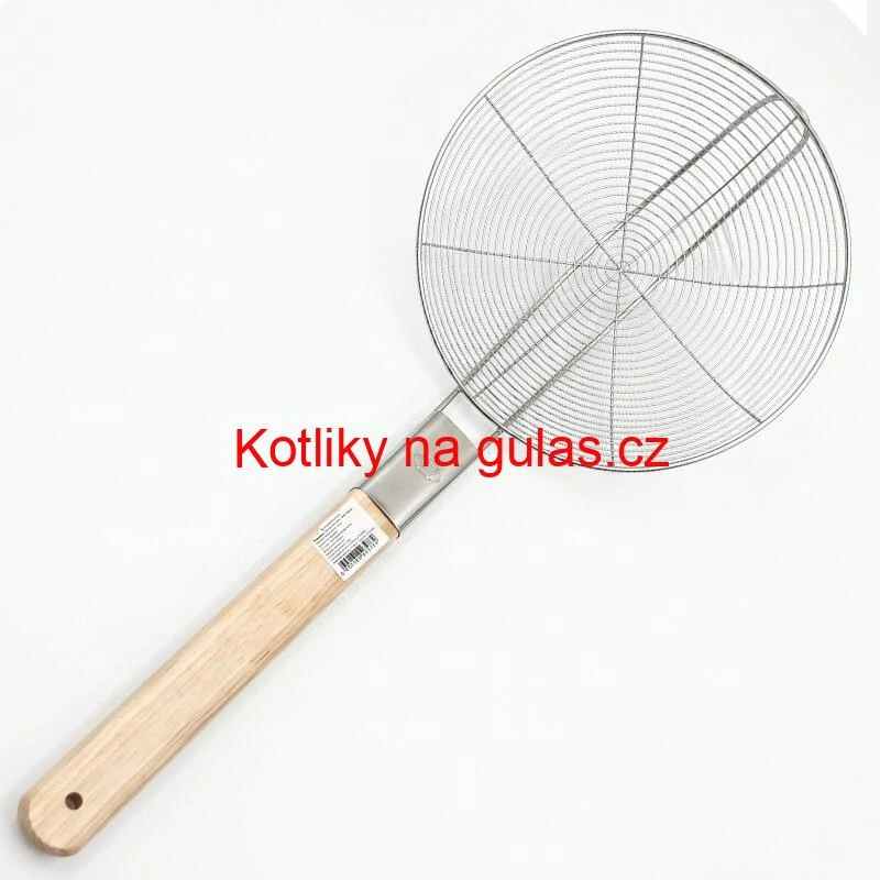 Velké nerezové sítko 22,5 cm s dřevěnou rukojetí – délka 56,5 cm