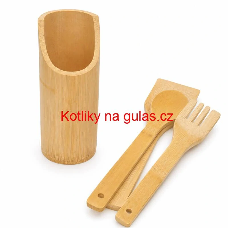Dřevěná kuchyňská souprava se stojanem – 5 dílů