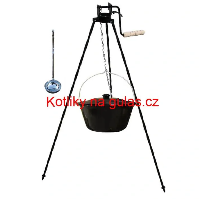 Smaltovaný kotlík 25 L + poklice + stojan s kladkou VAR