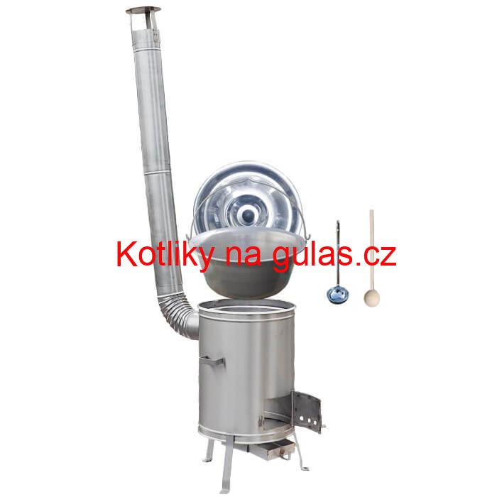 Nerezový kotlík 15 L (1,5 mm) + nerezová kotlina 36 cm + vařečka a naběračka LUX