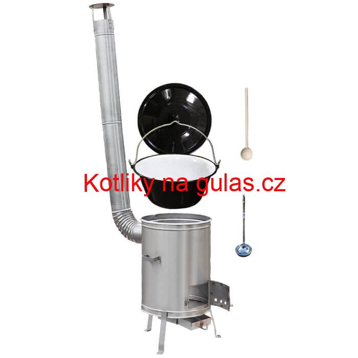 Smaltovaný kotlík 22 L (1,2 mm) + nerezová kotlina 42 cm + vařečka a naběračka LUX