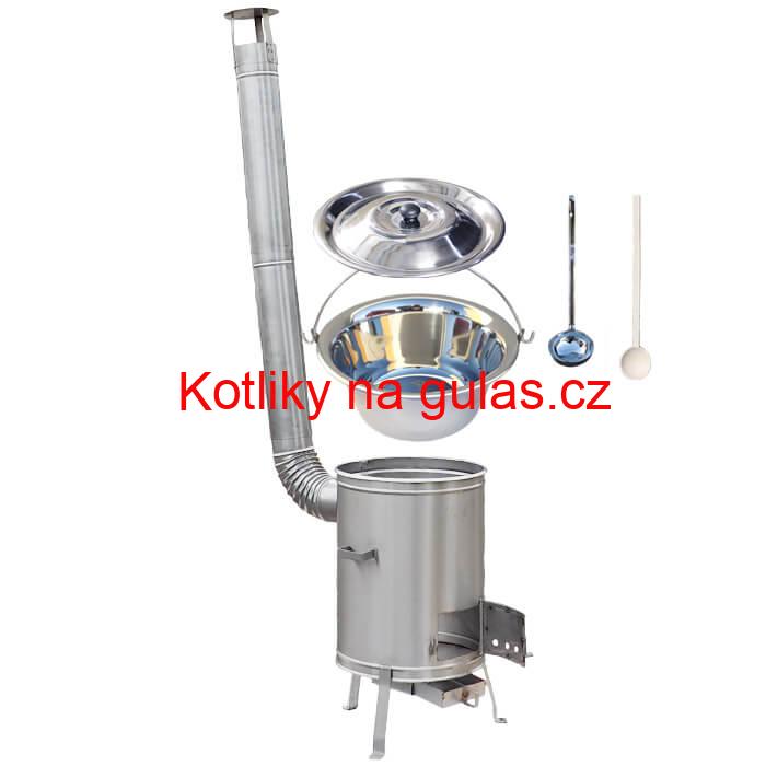 Nerezový kotlík 22 L (0,8 mm) + nerezová kotlina 42 cm + vařečka a naběračka LUX