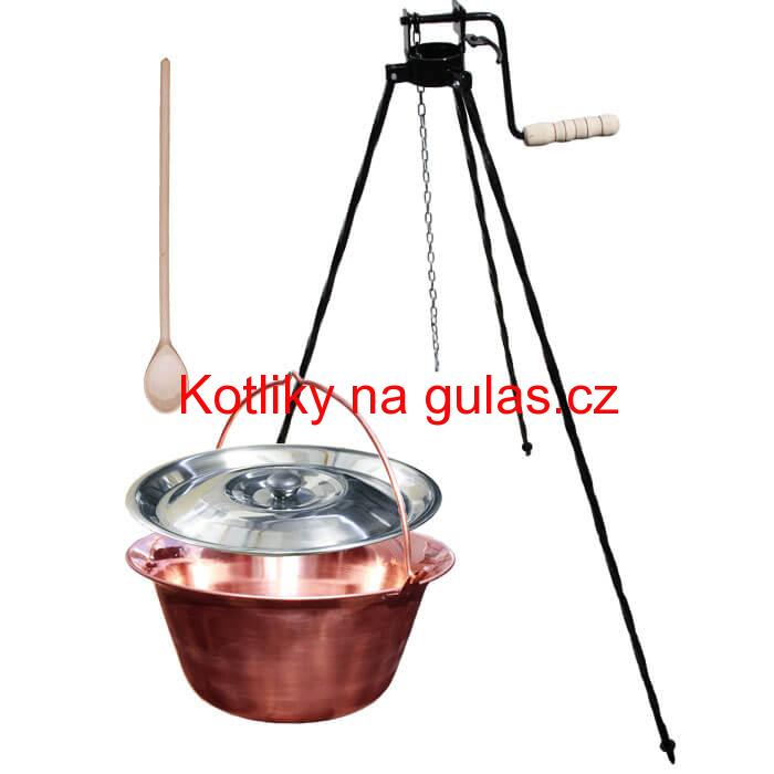 Měděný kotlík 30 L + stojan s kladkou VAR