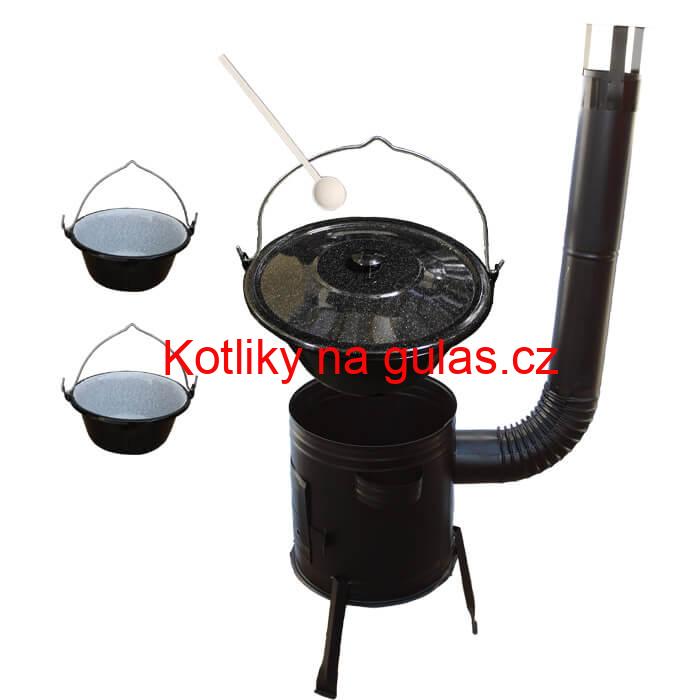 Smaltovaný kotlík 16 L (1,2 mm) + kovová kotlina 39 CLASSIC (KOV) + 2 smaltované servírovací kotlíky 0,8 L