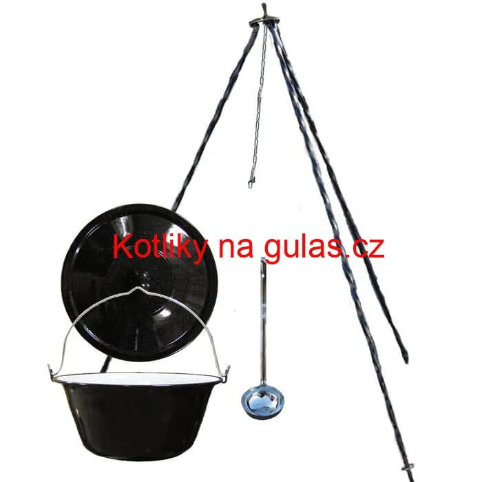 Smaltovaný kotlík 8 L poklice + trojnožka 1,20 m