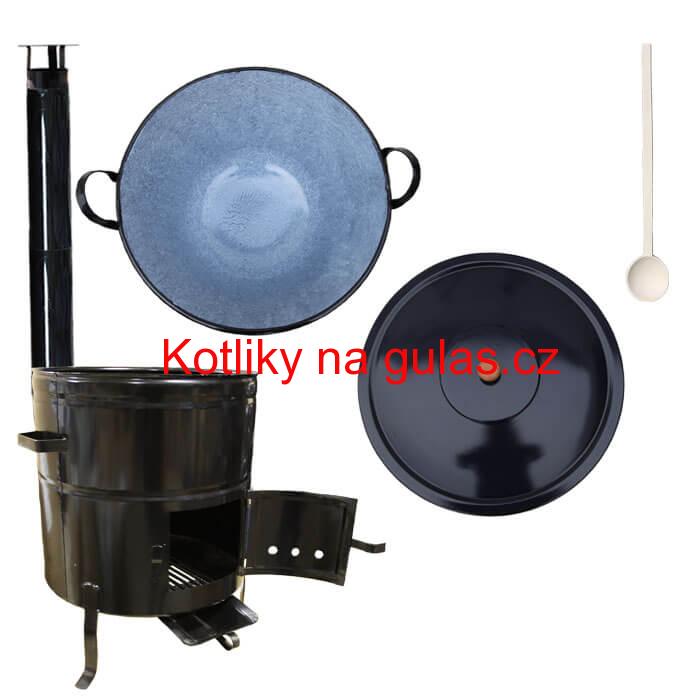 Zabijačkový smaltovaný kotel 70 L + kovová kotlina 56 cm + kouřovod