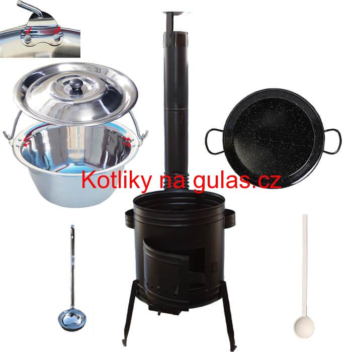 Paella smaltovaná pánev 38 cm s nerezovým kotlíkem 15 L (0,8 mm) a kotlinou