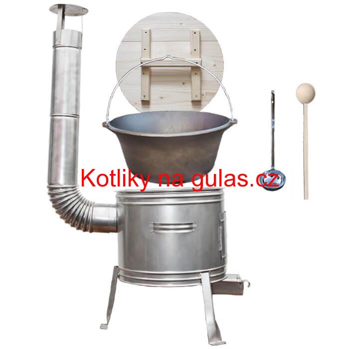 Litinový kotlík 22 L (0,8 cm) + nerezová kotlina 45 cm + vařečka a naběračka TOPLUX