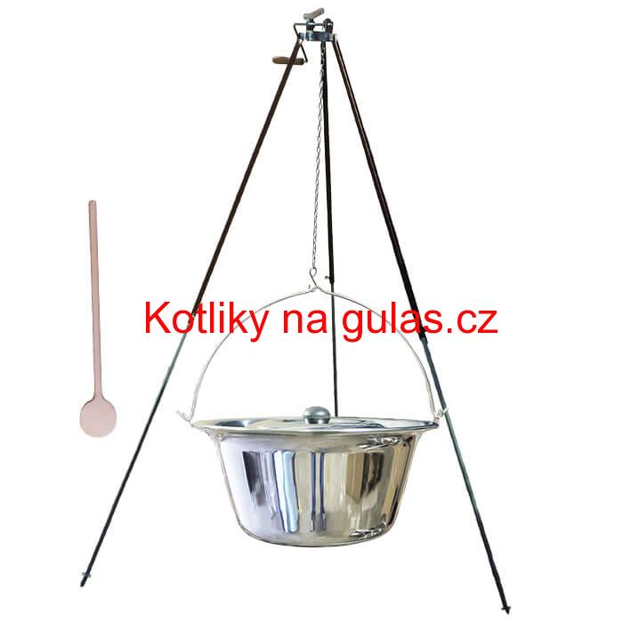 Nerezový kotlík 15 L (1,2 mm) + teleskopická trojnožka s pojistnou kladkou + poklice