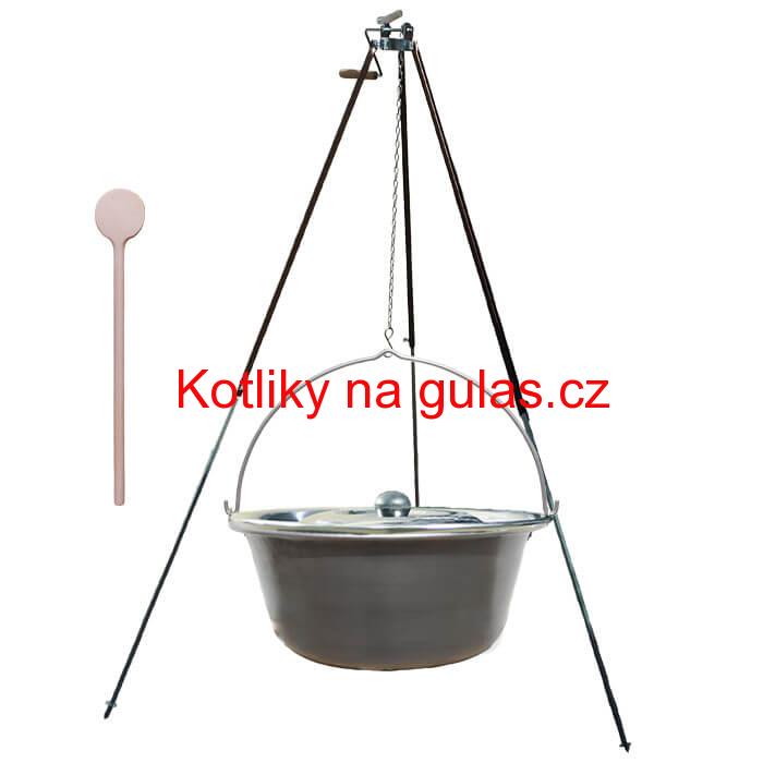 Nerezový kotlík 30 L (1,5 mm) + teleskopická trojnožka s pojistnou kladkou + poklice