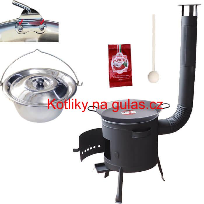 Zesílený nerezový kotlík 15 L (0,8 mm) + Paella ocelová pánev + nízká žáruvzdorná kotlina 36 cm PLUS 600