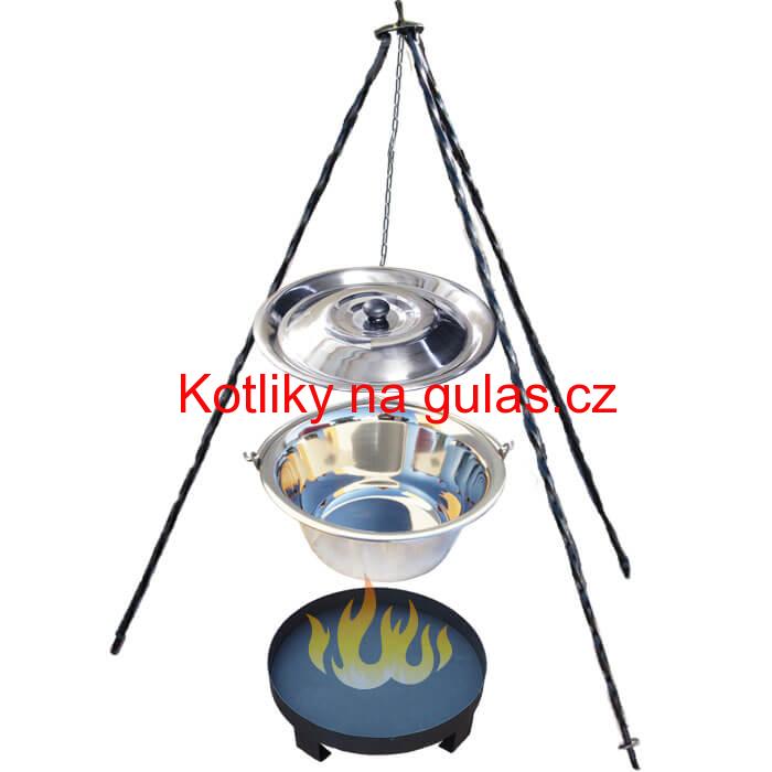 Nerezový kotlík 14 L (0,8 mm) + Ohnisko + stojan 1,2 m