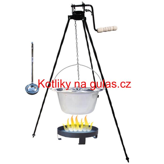 Nerezový kotlík 22 L (0,8 mm) + Ohniště + stojan s kladkou VAR