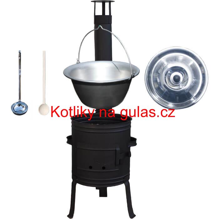 Nerezový kotlík 10 L (1,5 mm) + nízká žáruvzdorná kotlina 33 cm PLUS 700 + vařečka a naběračka