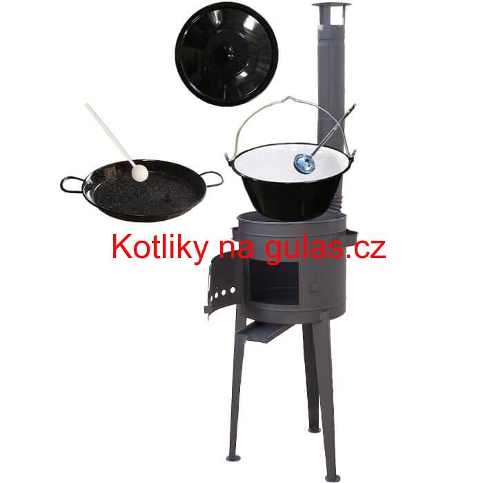 Smaltovaný kotlík 20 L (1,2 mm) + Paella smaltovaná pánev 46 cm + žáruvzdorná vysoká kotlina 42 PLUS 600