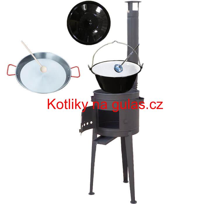 Smaltovaný kotlík 20 L (1,2 mm) + Paella ocelová pánev 46 cm + žáruvzdorná vysoká kotlina 42 PLUS 600
