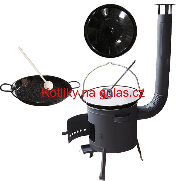 Smaltovaný kotlík 16 L + Paella smaltovaná pánev 42 cm + žáruvzdorná nízká kotlina 39 PLUS 600