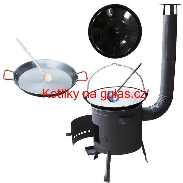 Smaltovaný kotlík 16 L + Paella ocelová pánev 42 cm + žáruvzdorná nízká kotlina 39 PLUS 600