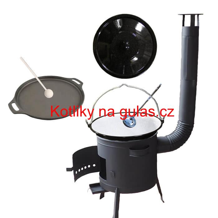 Smaltovaný kotlík 20 L (1,2 mm) + Litinová pánev 43 cm + žáruvzdorná kotlina 42 PLUS 600